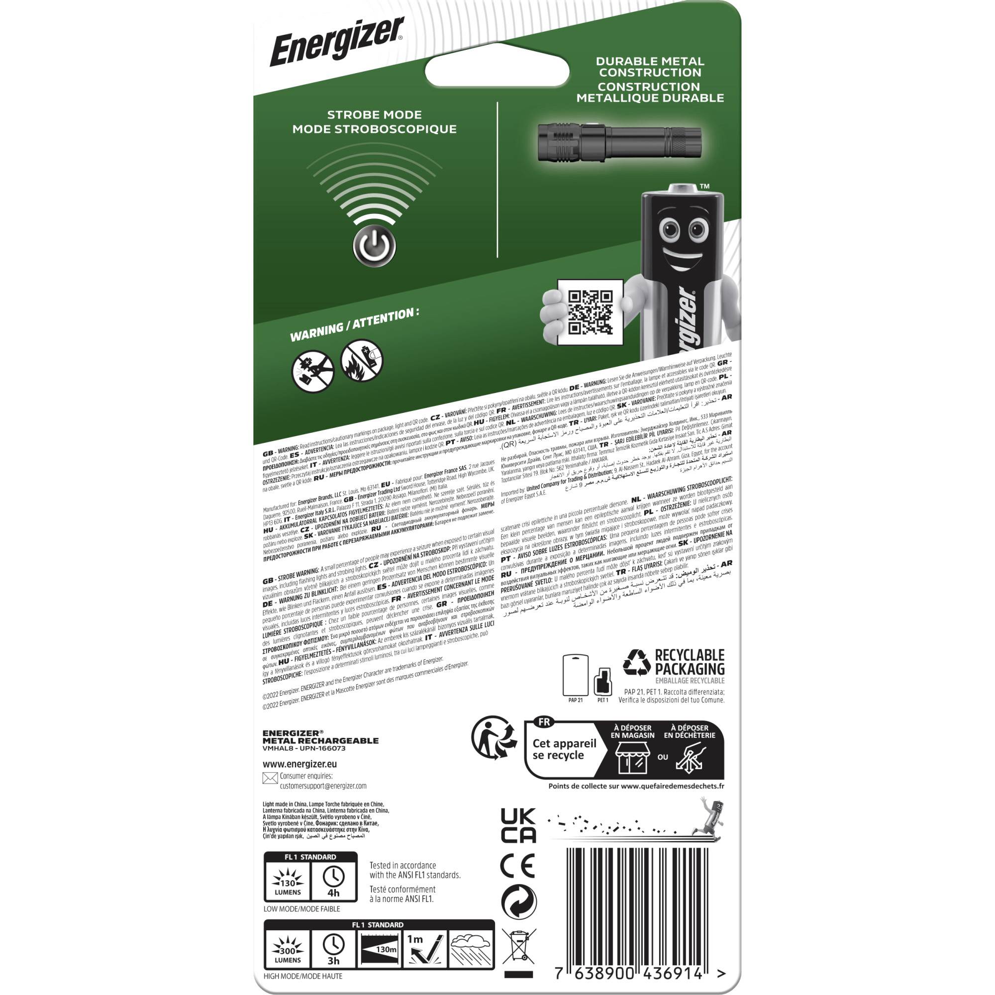 Energizer Metal Rechargeable E303654201 Mini zseblámpa Akkuról üzemeltetett 300 lm 4 óra-3