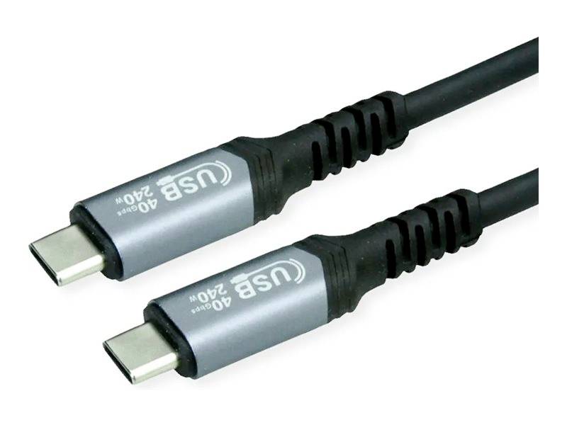 Egy USB-C kábel két csatlakozóval, amelyet "USB 4.0 240 W" jelöléssel láttak el.