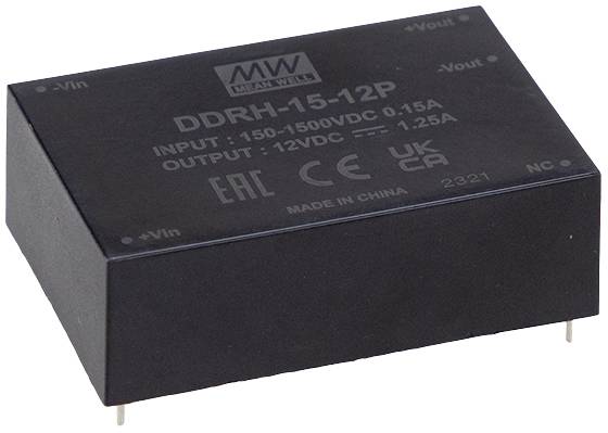 MEAN WELL DDRH-15-05P DC/DC feszültségváltó, nyák 5 V/DC Kimenetek száma:1 x Tartalom, tartalmi egységek rendelésenként 1 db