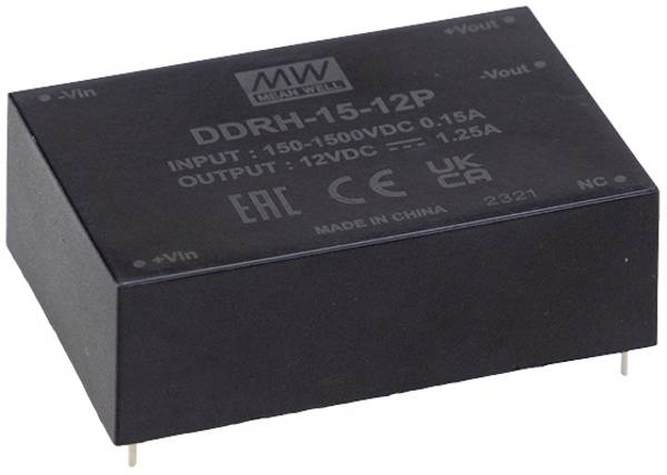 MEAN WELL DDRH-15-15P DC/DC feszültségváltó, nyák  15 V/DC   Kimenetek száma:1 x  Tartalom, tartalmi egységek rendelésenként 1 db