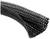 Egy fekete műanyagból készült fonott tömlő, amely alkalmas kábelek védelmére. Rugalmas és ellenálló.