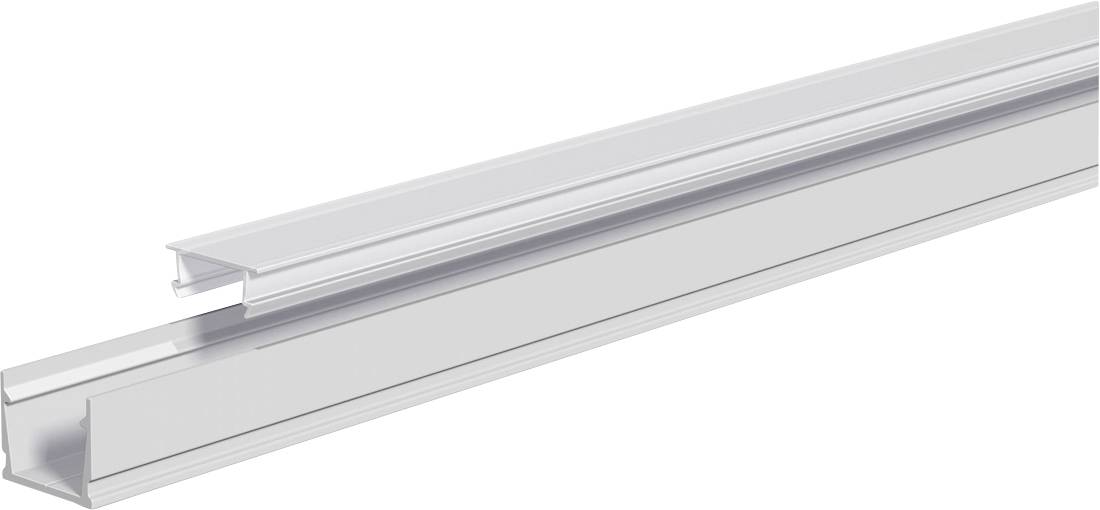Két hosszú ezüst alumínium csatornaprofil, az egyik a másikba illesztve, fehér háttéren.