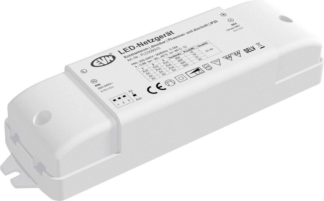 EVN PLD3560VS LED működtető készülék Állandó áramú 25.2 W 350 - 600 mA PFC-áramkör, Beállítható, Bútorhoz alkalmas, Túlterhelés elleni védelem 1 db