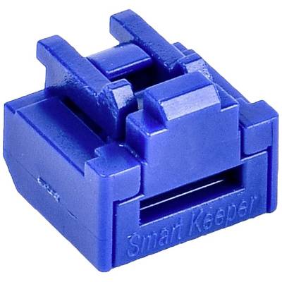 Egy kék, négyzet alakú műanyag eszköz, amelyen a 'Smart Keeper' felirat szerepel. Úgy tűnik, hogy egy USB-port biztonsági zárja.