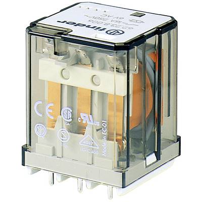 Egy Finder elektromechanikus relé, átlátszó házban, láthatóak benne a belső érintkezők és tekercsek. Alkalmas általános kapcsolási alkalmazásokhoz.