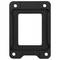 Fekete, téglalap alakú tartó lekerekített sarkokkal és négy rögzítőlyukkal minden sarokban, valószínűleg műszaki eszközökhöz.