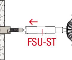 Az ábra egy 'FSU-ST' alkatrészt mutat, amely balra mutató nyíl irányában egy falhoz van rögzítve.