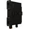 Elektronikus eszköz, fekete téglalap alakú, függőleges tájolású, csatlakozókkal és tartóval ellátva. Kapcsolószekrénybe történő szerelésre szolgáló készülék.