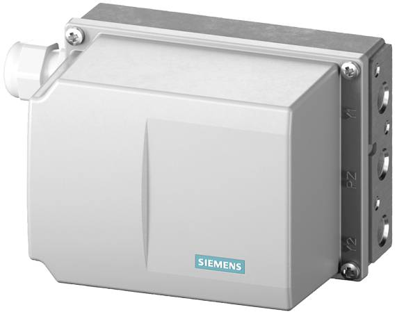 Egy fehér, téglalap alakú Siemens-eszköz csatlakozókkal az oldalán, valószínűleg egy elektromos vagy elektronikai alkatrész.