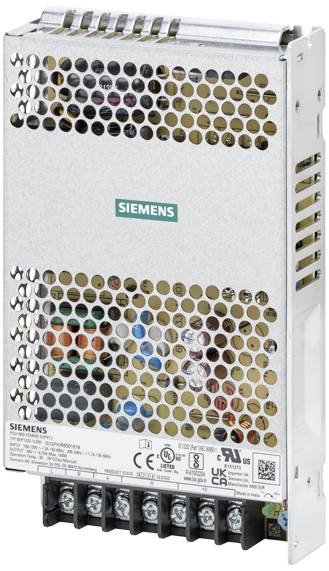 Siemens márkájú áramellátó egység, ezüstös házburkolattal, szellőzőnyílásokkal, látható kábelekkel és csatlakozókkal, modell adatai alul feltüntetve.