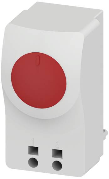 Egy fehér-szürke kapcsoló, amelynek közepén egy nagy piros gomb van, és az alján '1' és '2' számmal van ellátva.