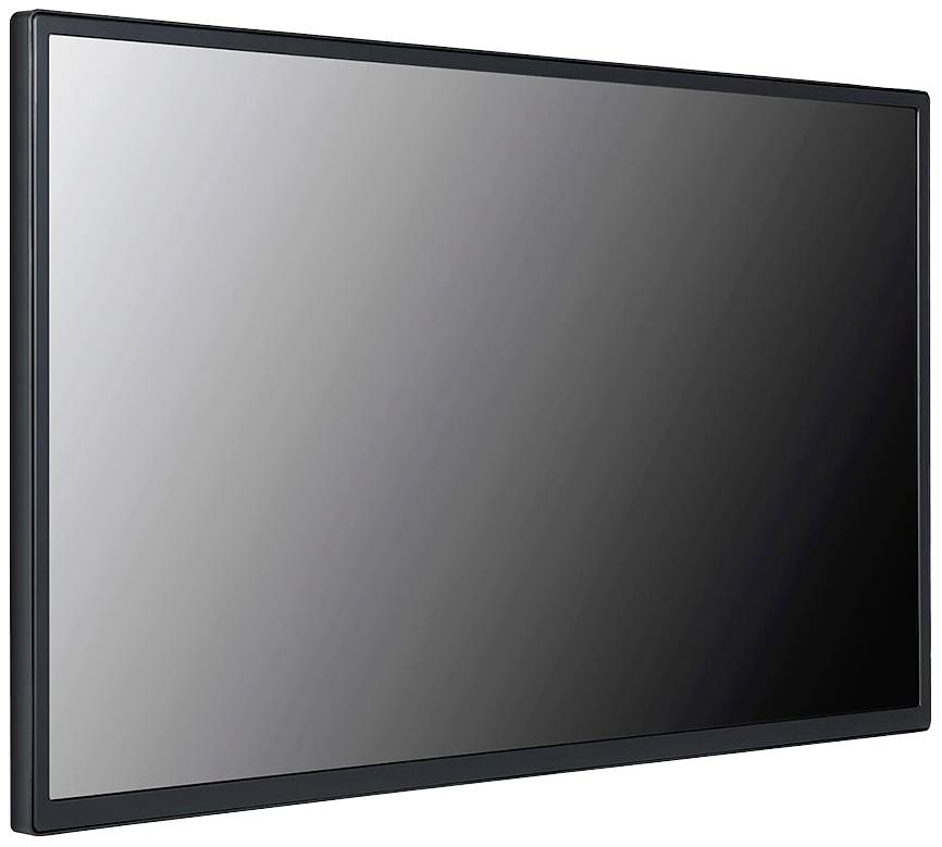 Lapos, fekete monitor matt képernyővel, látható tartalom vagy kezelőszervek nélkül.