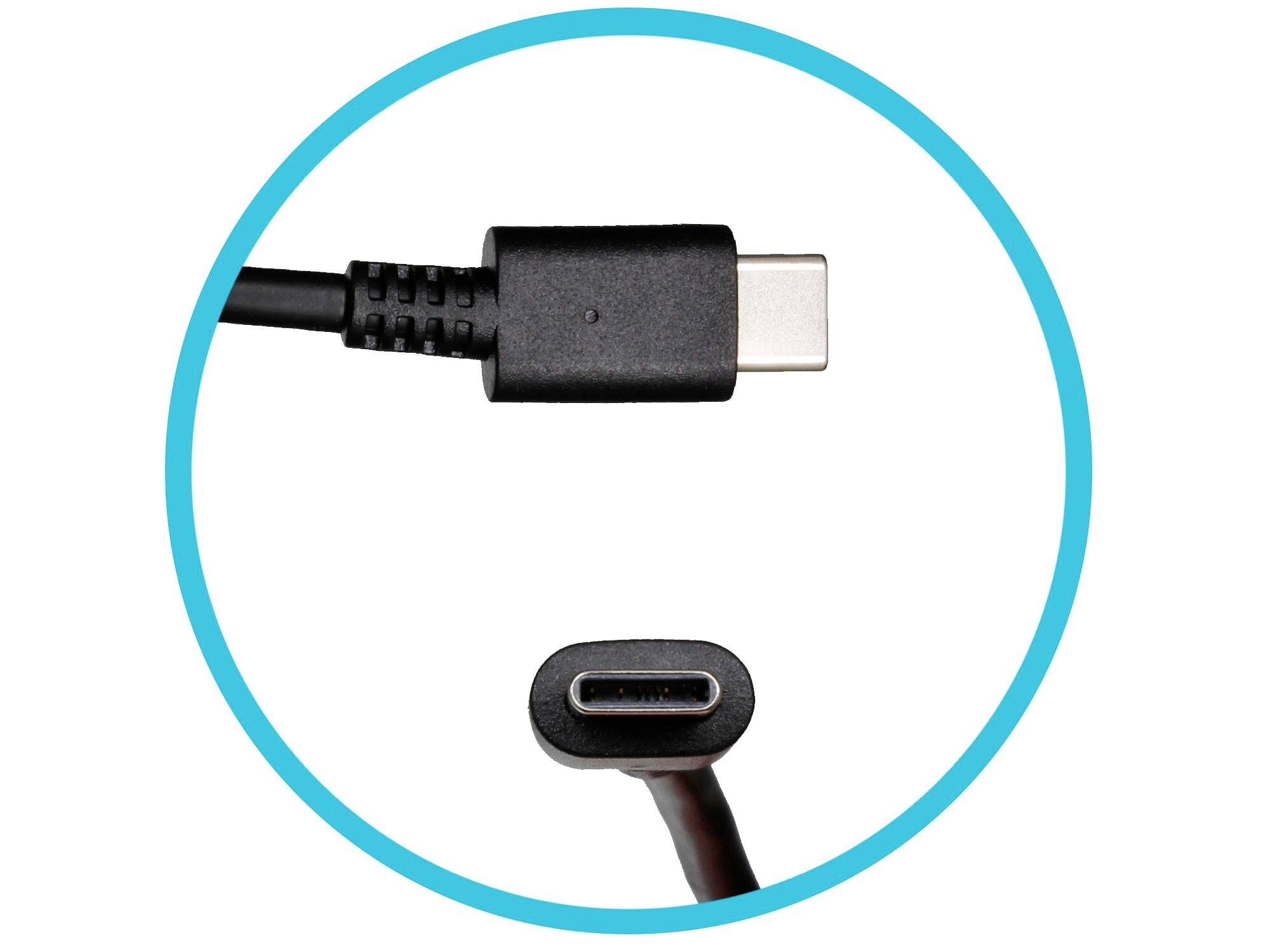 USB-C csatlakozó különböző nézetekből, amelyek bemutatják alakját és csatlakozóit.
