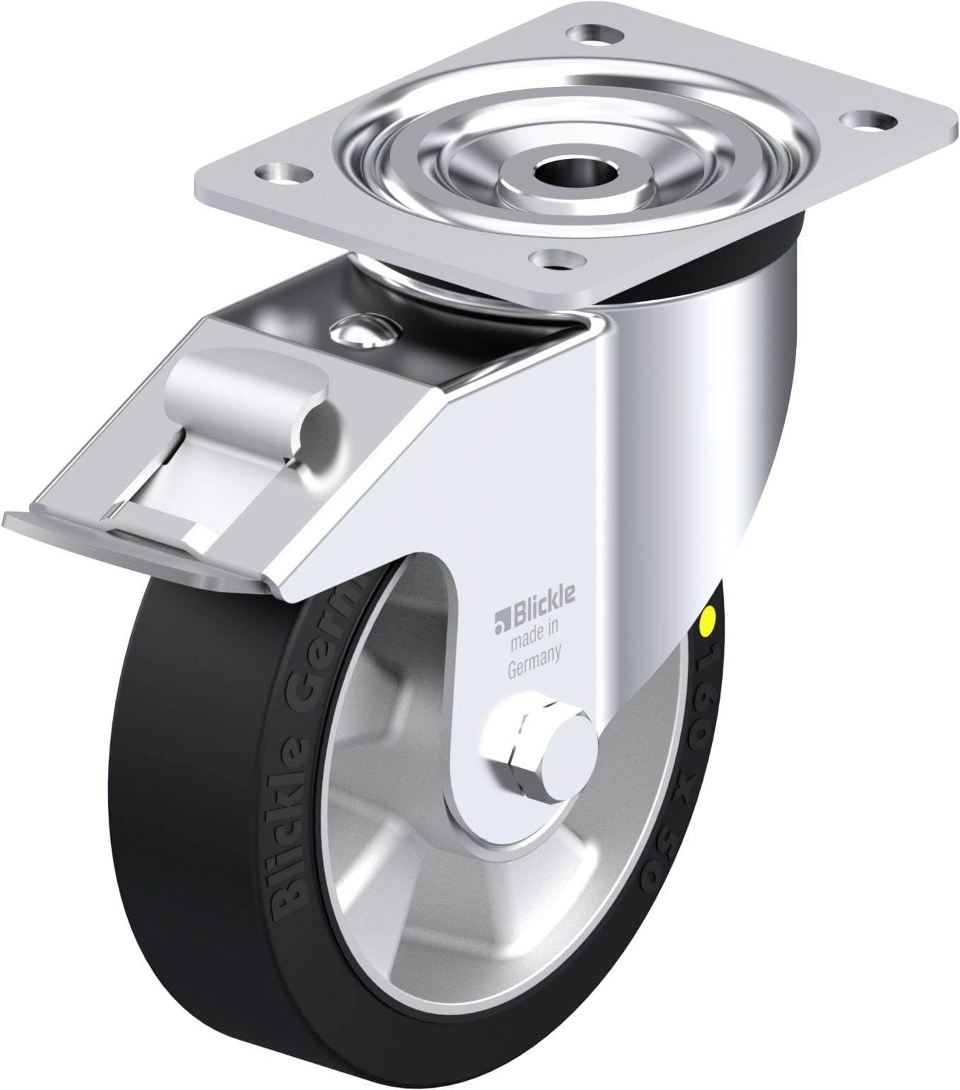 Blickle 855889 L-ALEV 160K-FI-EL Acéllemez forgógörgő KerékØ: 160 mm Teherbírás (max.): 400 kg 1 db