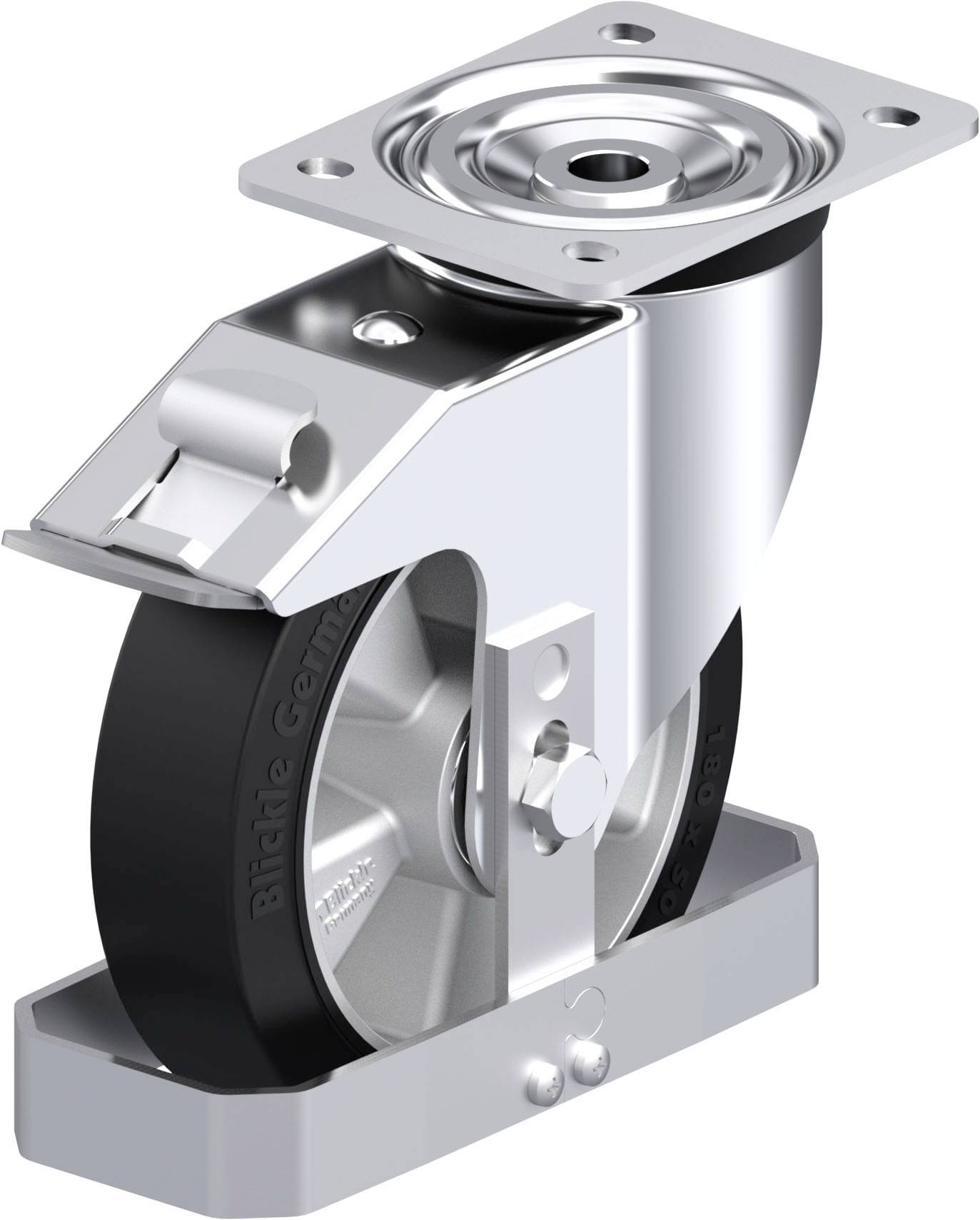 Blickle 938529 L-ALEV 180K-FI-FS Acéllemez forgógörgő KerékØ: 180 mm Teherbírás (max.): 400 kg 1 db