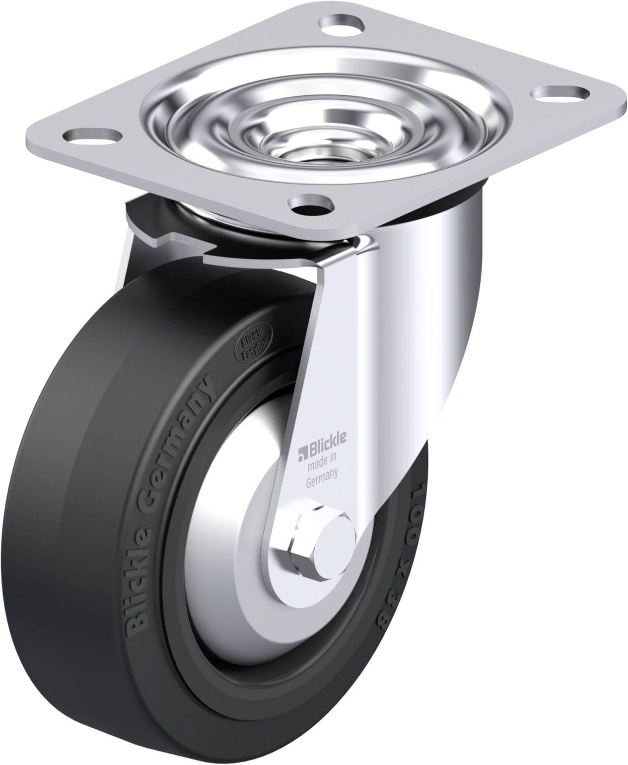 Blickle 850109 LE-POEV 100XR-FA Acéllemez forgógörgő KerékØ: 100 mm Teherbírás (max.): 150 kg 1 db