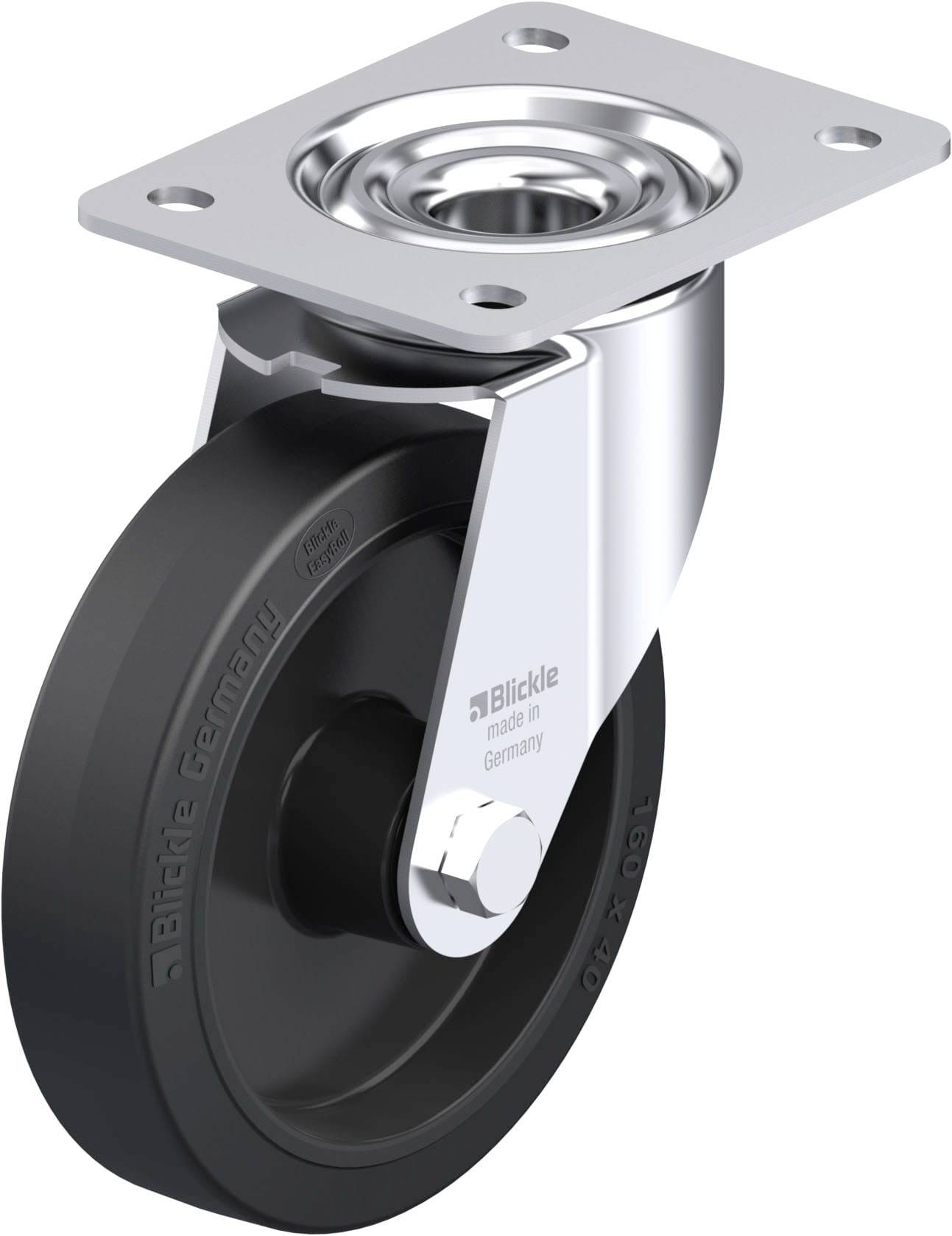 Blickle 850126 LE-POEV 161XR Acéllemez forgógörgő KerékØ: 160 mm Teherbírás (max.): 300 kg 1 db