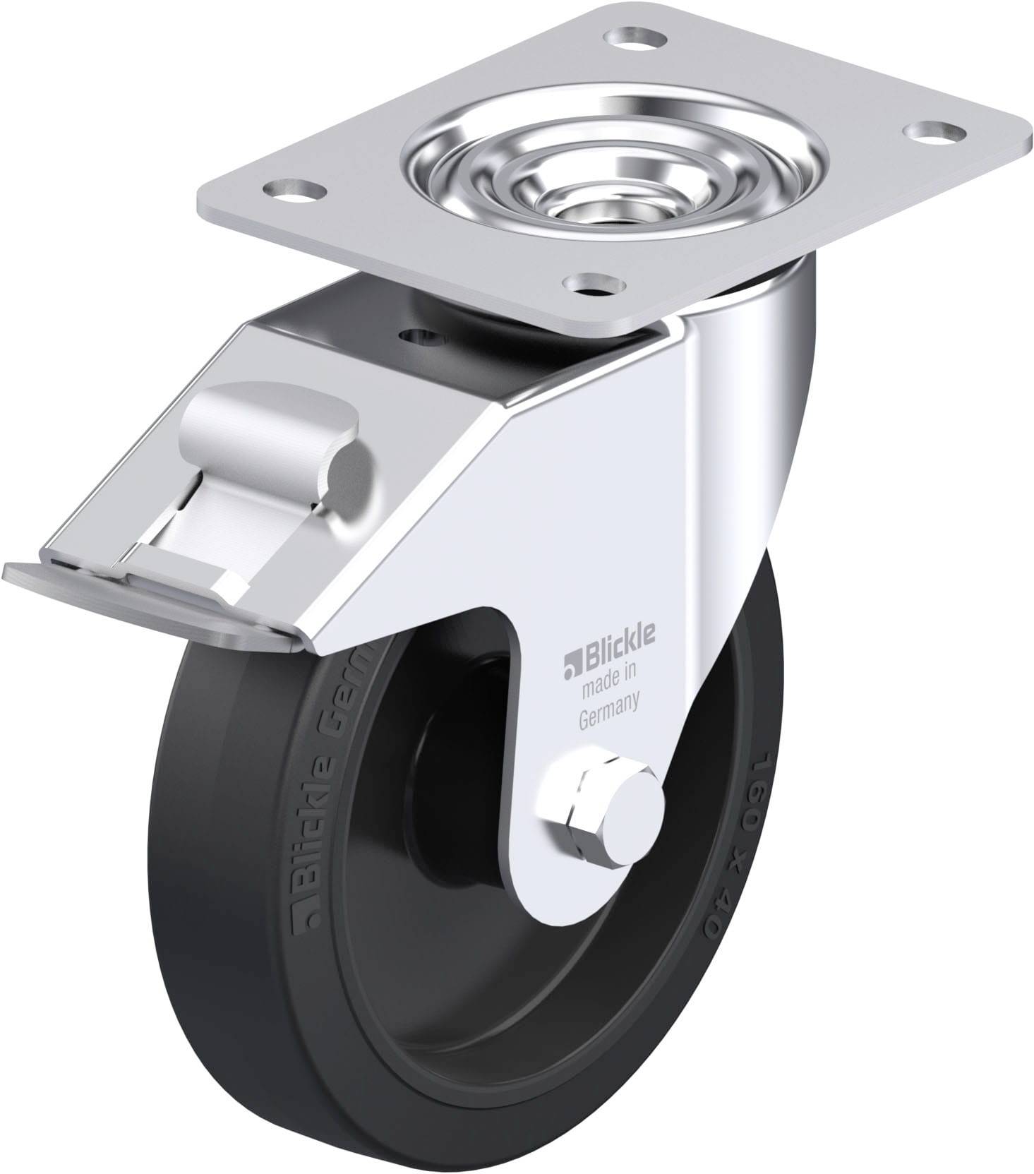 Blickle 850127 LE-POEV 161XR-FI Acéllemez forgógörgő KerékØ: 160 mm Teherbírás (max.): 300 kg 1 db