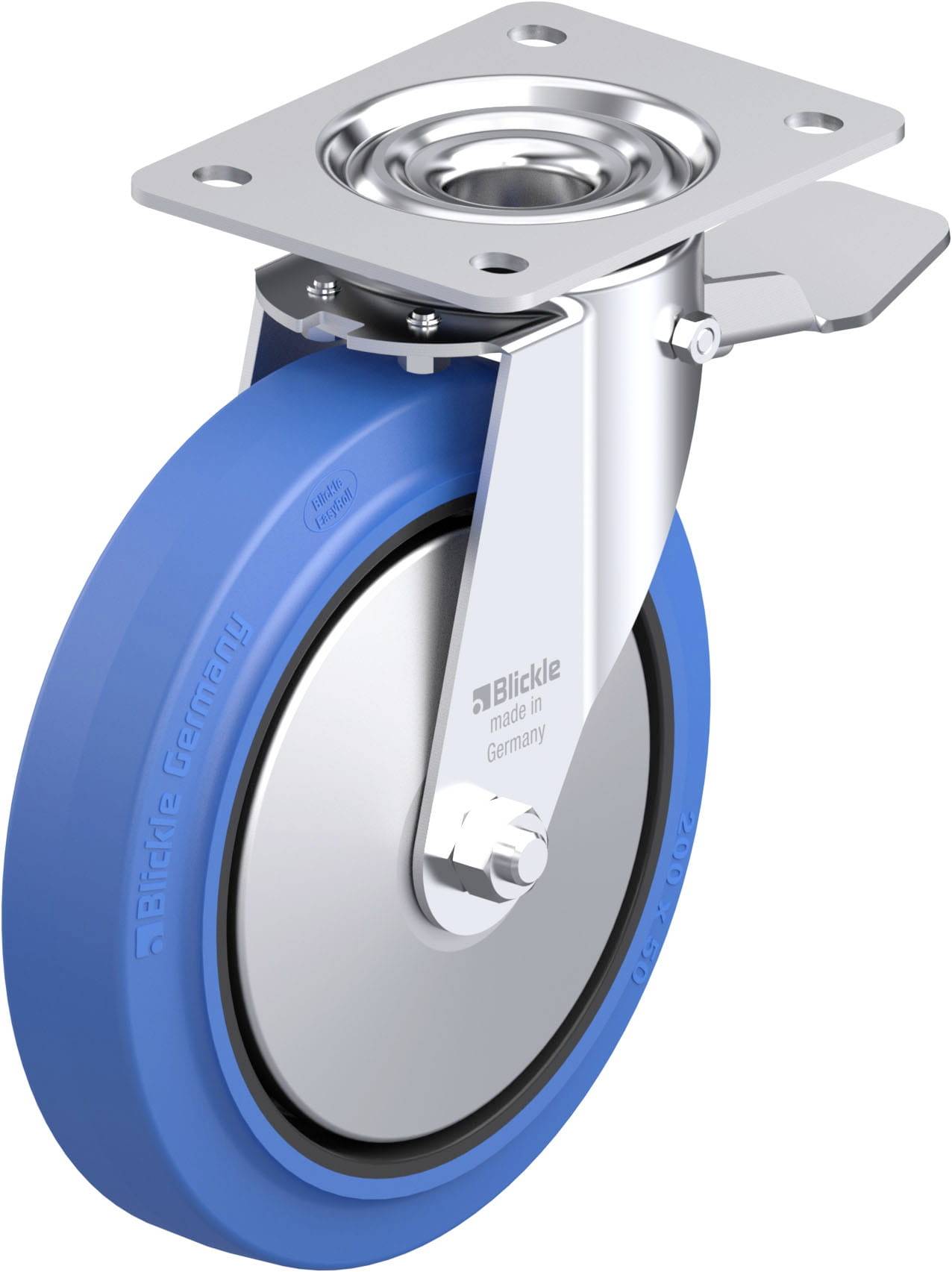 Blickle 749635 LE-POEV 200KA-ST-SB-FA Acéllemez forgógörgő KerékØ: 200 mm Teherbírás (max.): 300 kg 1 db