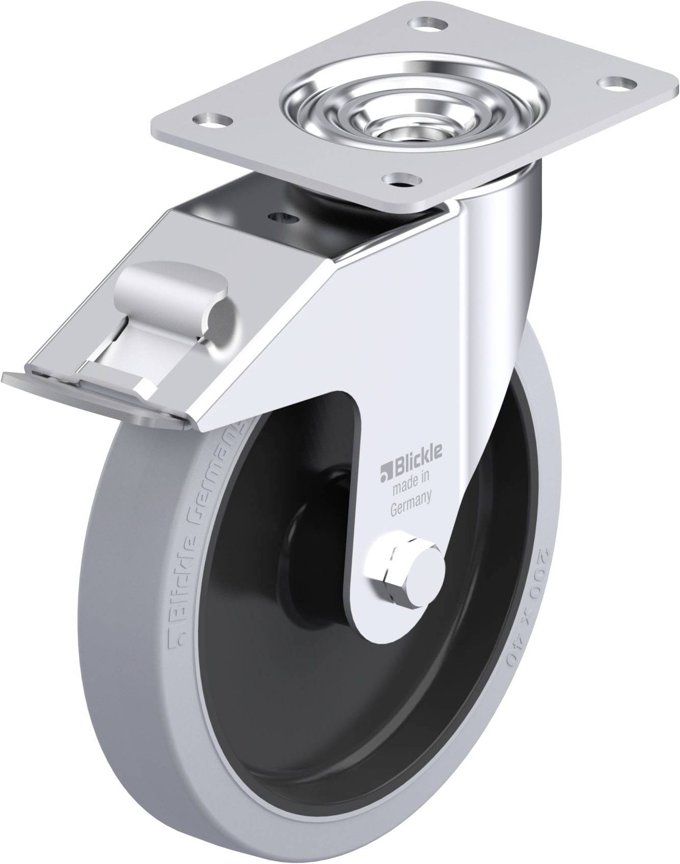 Blickle 850240 LE-POEV 201XR-FI-SG Acéllemez forgógörgő KerékØ: 200 mm Teherbírás (max.): 300 kg 1 db