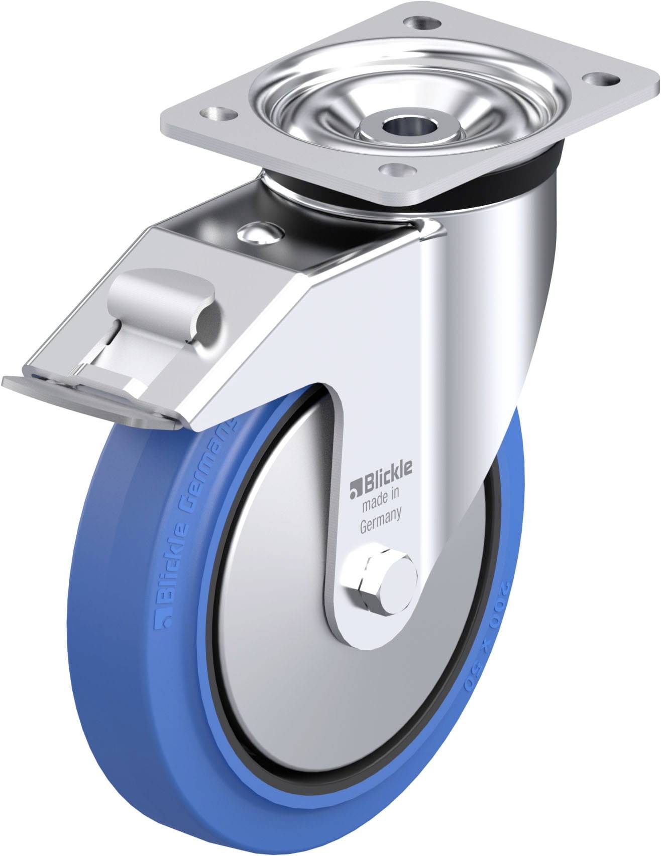 Blickle 851308 LK-POEV 200KAD-FI-SB-FA Acéllemez forgógörgő KerékØ: 200 mm Teherbírás (max.): 500 kg 1 db