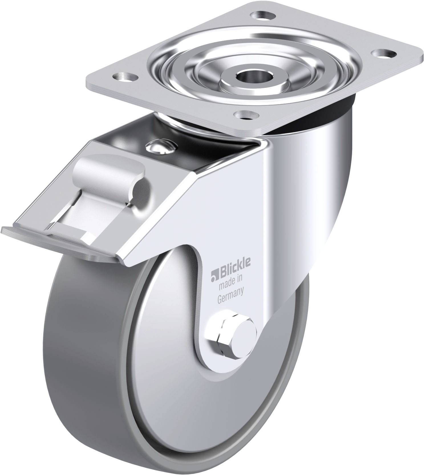 Blickle 946850 L-PO 150G-FI-ELS-FA Acéllemez forgógörgő KerékØ: 150 mm Teherbírás (max.): 400 kg 1 db