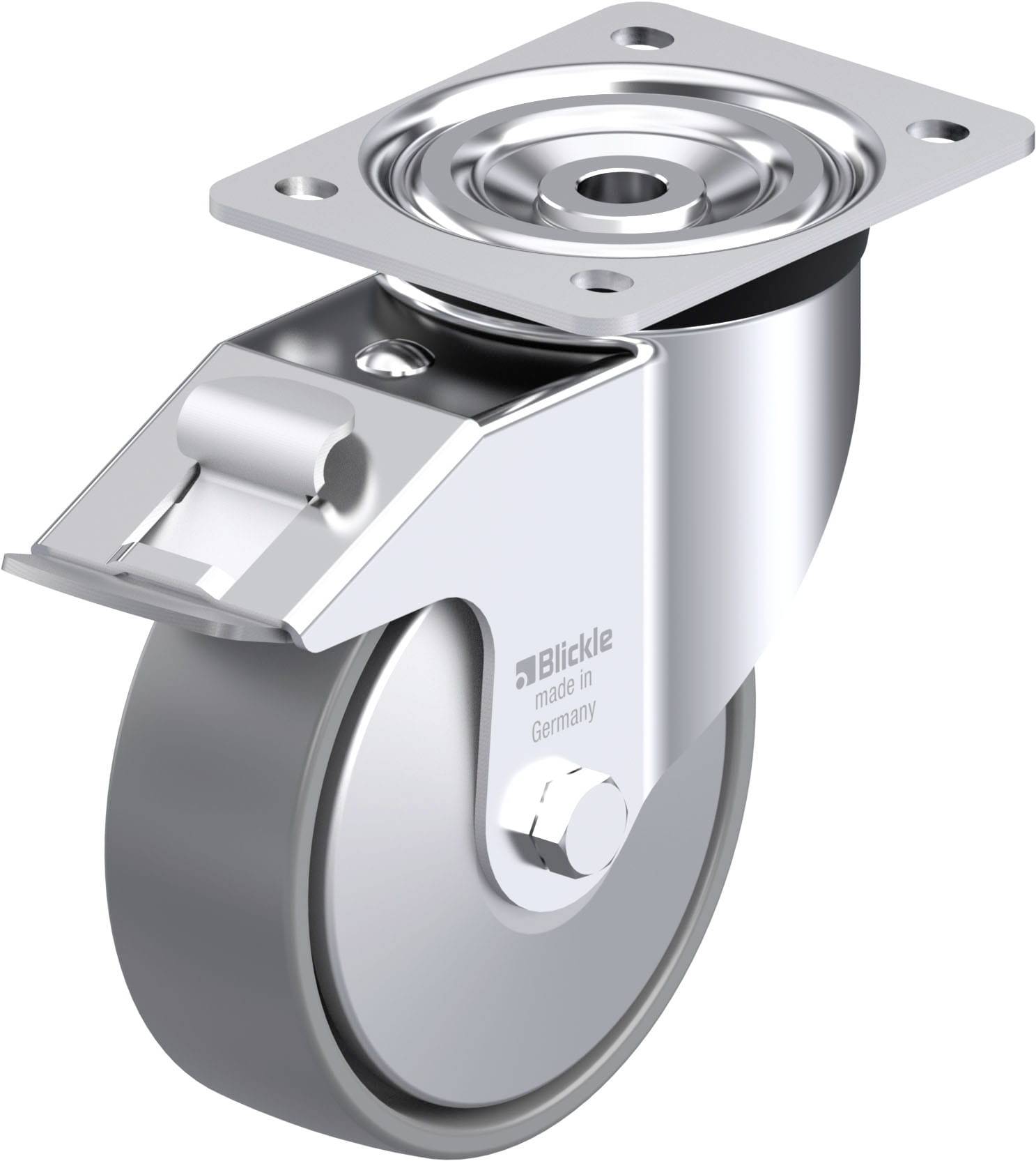 Blickle 946856 L-PO 150K-FI-ELS-FA Acéllemez forgógörgő KerékØ: 150 mm Teherbírás (max.): 400 kg 1 db