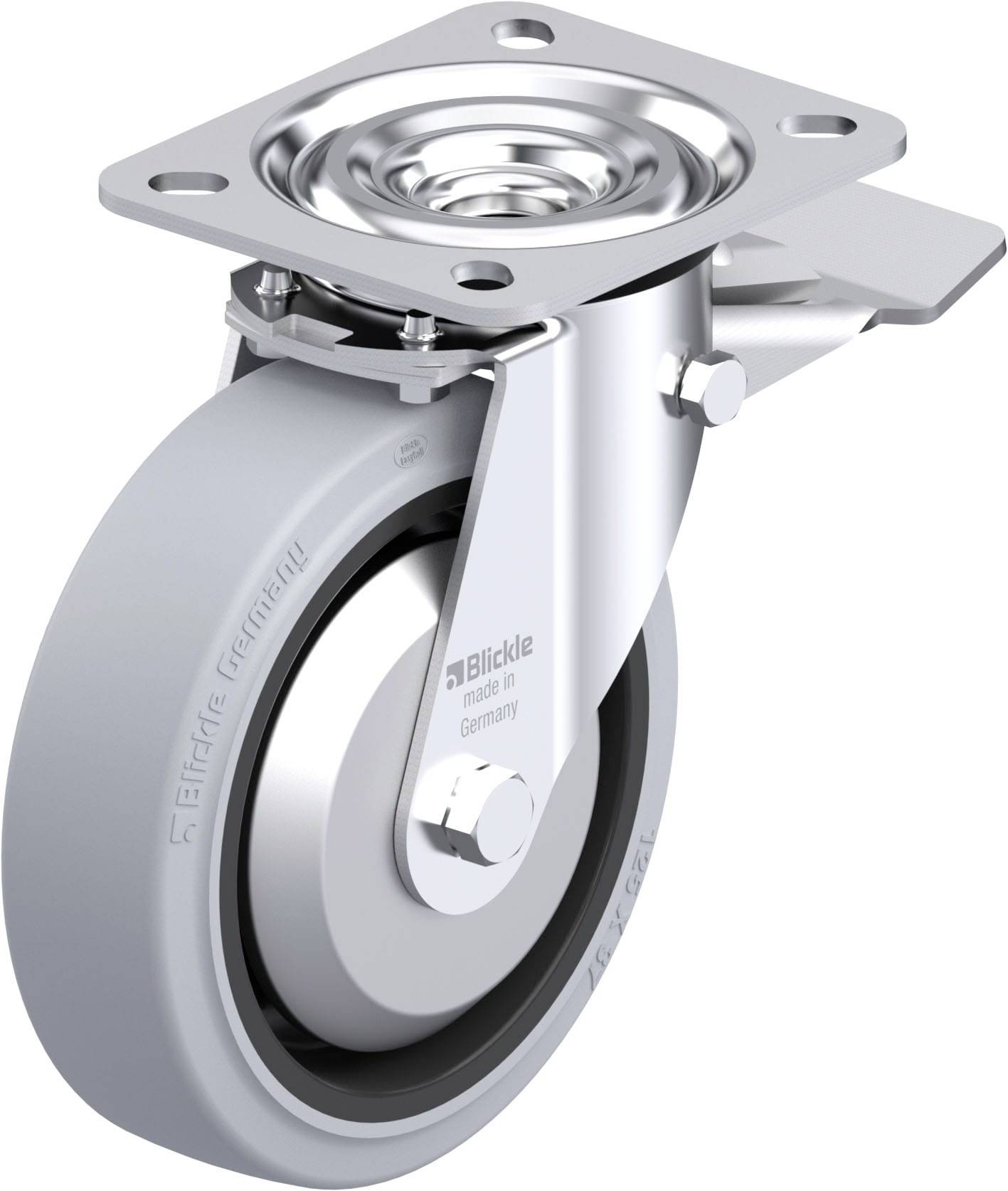 Blickle 945808 L-POEV 125XKA-ST-SG-FA Acéllemez forgógörgő KerékØ: 125 mm Teherbírás (max.): 250 kg 1 db