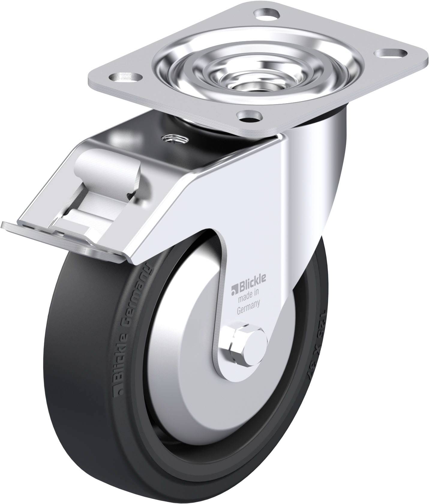 Blickle 850554 L-POEV 125XR-FI-FA Acéllemez forgógörgő KerékØ: 125 mm Teherbírás (max.): 250 kg 1 db