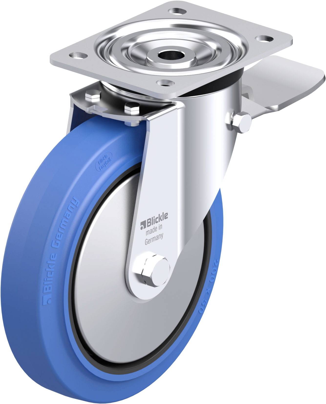 Blickle 749374 L-POEV 200KA-ST-SB-FA Acéllemez forgógörgő KerékØ: 200 mm Teherbírás (max.): 400 kg 1 db