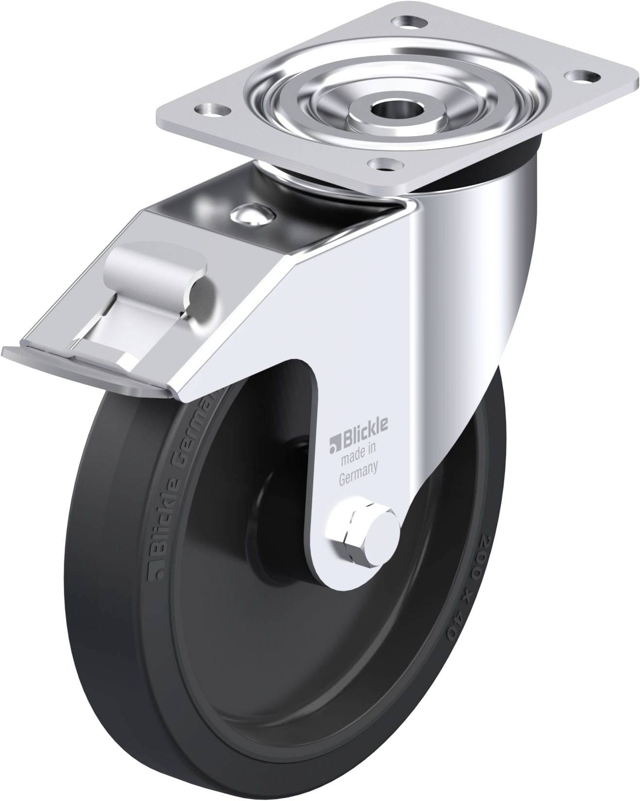 Blickle 850694 L-POEV 201XR-FI Acéllemez forgógörgő KerékØ: 200 mm Teherbírás (max.): 400 kg 1 db