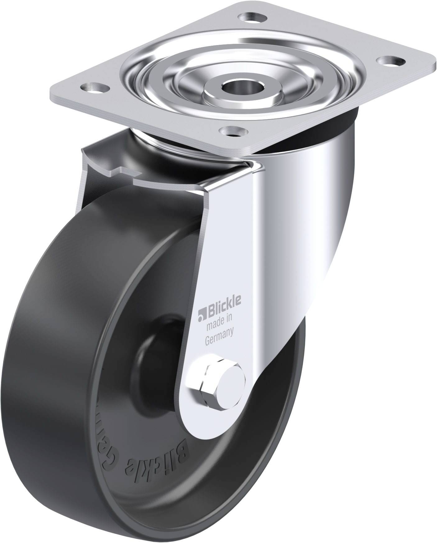 Blickle 631184 L-PP 150G Acéllemez forgógörgő KerékØ: 150 mm Teherbírás (max.): 300 kg 1 db