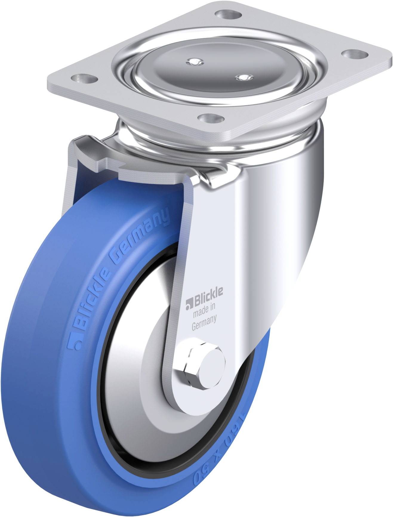 Blickle 851583 LUH-POEV 160KAD-SB-FA Acéllemez forgógörgő KerékØ: 160 mm Teherbírás (max.): 400 kg 1 db