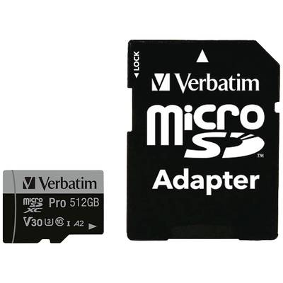 Verbatim Pro mikro SDXC kártya 512 GB UHS-Class 3 4K videótámogatás, A2 teljesítményszint, SD adapterrel, Ütésálló, Vízá