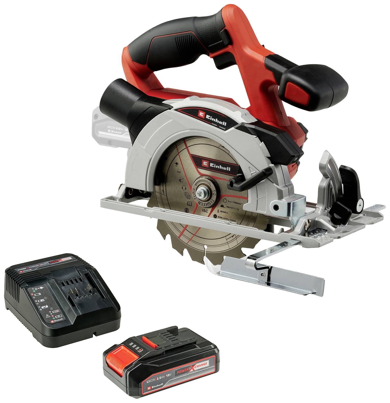 Einhell TE-CS 18/150 Li Akkus kézi körfűrész Vágási mélység max. (90°) 48 mm akkuval, Töltővel 18 V 2.5 Ah