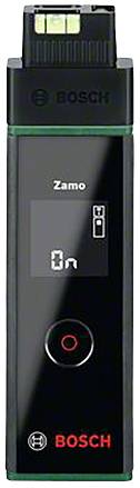 Egy Bosch lézer távolságmérő, 'Zamo' modell, digitális kijelzővel.