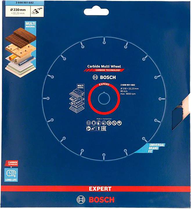 Bosch 'Carbide Multi Wheel' sarokcsiszolóhoz, különböző anyagokhoz alkalmas, 230 mm átmérőjű.