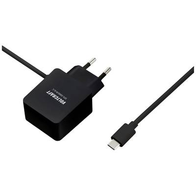 Egy fekete USB-C-töltő kábellel és európai hálózati csatlakozóval. Alkalmas kompatibilis elektronikai eszközök töltésére.