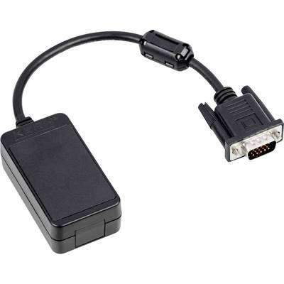 Egy fekete adapter téglalap alakú házzal VGA-csatlakozón keresztül egy kábellel köti össze a készülékeket. Alkalmas eszközök csatlakoztatására.