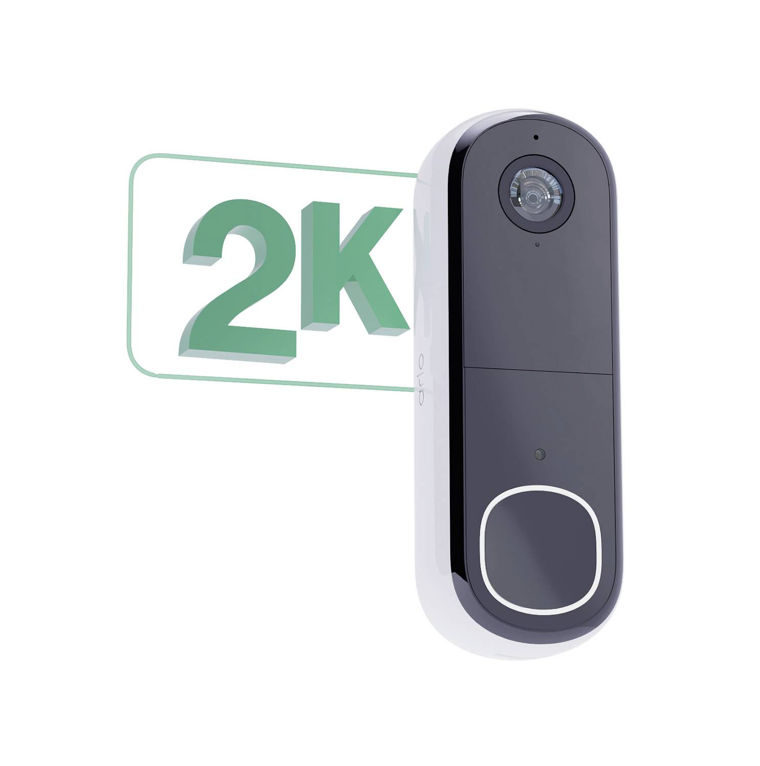 Kamera-képes videós kaputelefon, '2K' felbontással a kiváló képminőségért. Modern, fekete dizájnnal, felül körkörös kamerarésszel rendelkezik.