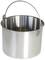 Egy üres, ezüstös fémvödör fogantyúval, egy világos felületen áll.