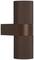 Egy modern, sötétbarna fém kültéri fali lámpa hengeres kialakítással. Vertikális bordázattal és középső tartóelemmel rendelkezik.