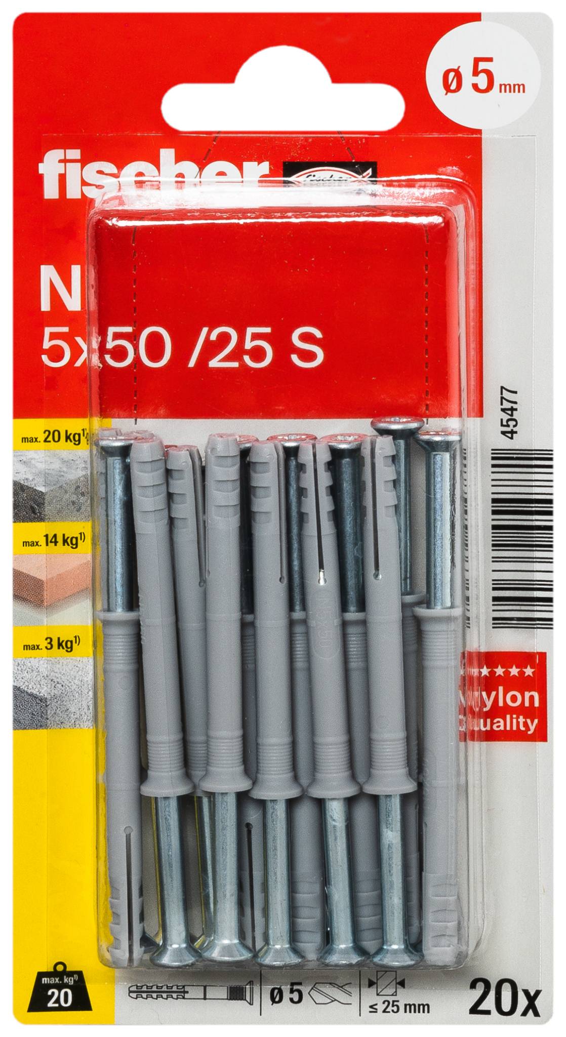 Fischer 045477 N 5 x 50/25 S K NV Beütődübel 50 mm 5 mm 1 készlet