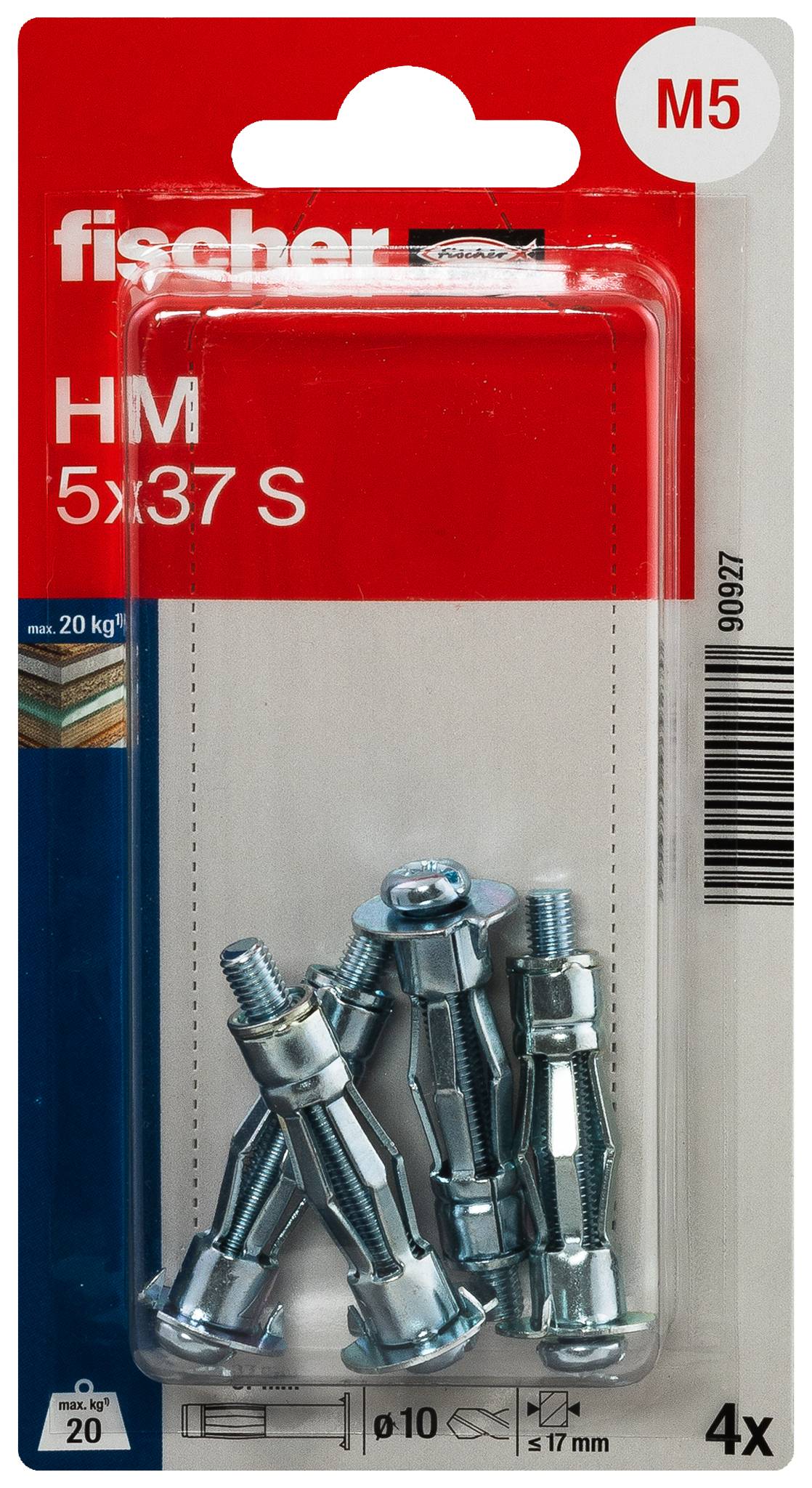 Fischer 090927 HM 5 x 37 S K NV Üreges tipli 37 mm 10 mm 1 készlet