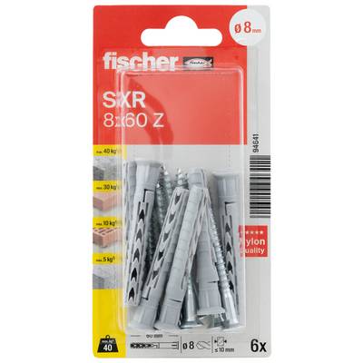 Fischer SXR 8x60 Z nylon falitapaszcsomag, 6 darab, 8 mm-es fúráshoz és közepes-nehéz terheléshez.