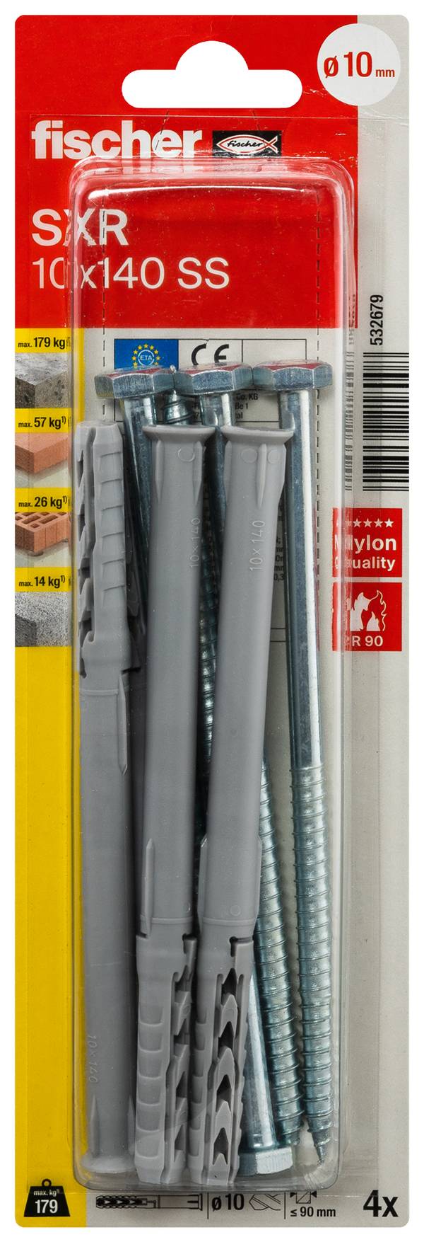 Fischer 532679 SXR 10 x 140 SS K NV Hosszúszárú tipli 140 mm 1 készlet