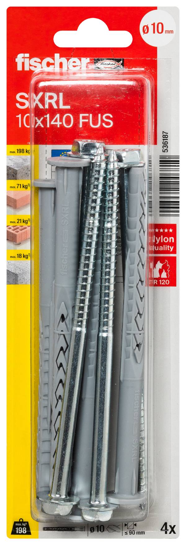 Fischer 536187 SXRL 10 x 140 FUS K NV Hosszúszárú tipli 140 mm 1 készlet