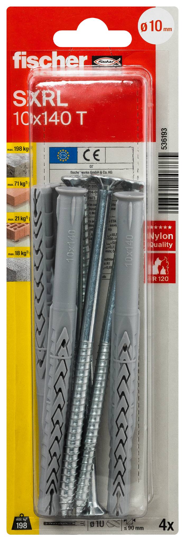 Fischer 536193 SXRL 10 x 140 T K NV Hosszúszárú tipli 140 mm 1 készlet