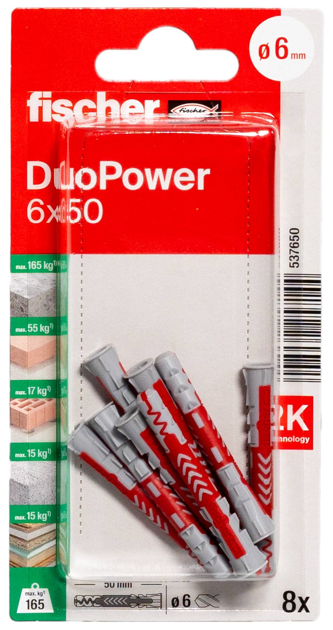 Fischer 537650 DuoPower 6 x 50 K NV Tipli 50 mm 6 mm 1 készlet