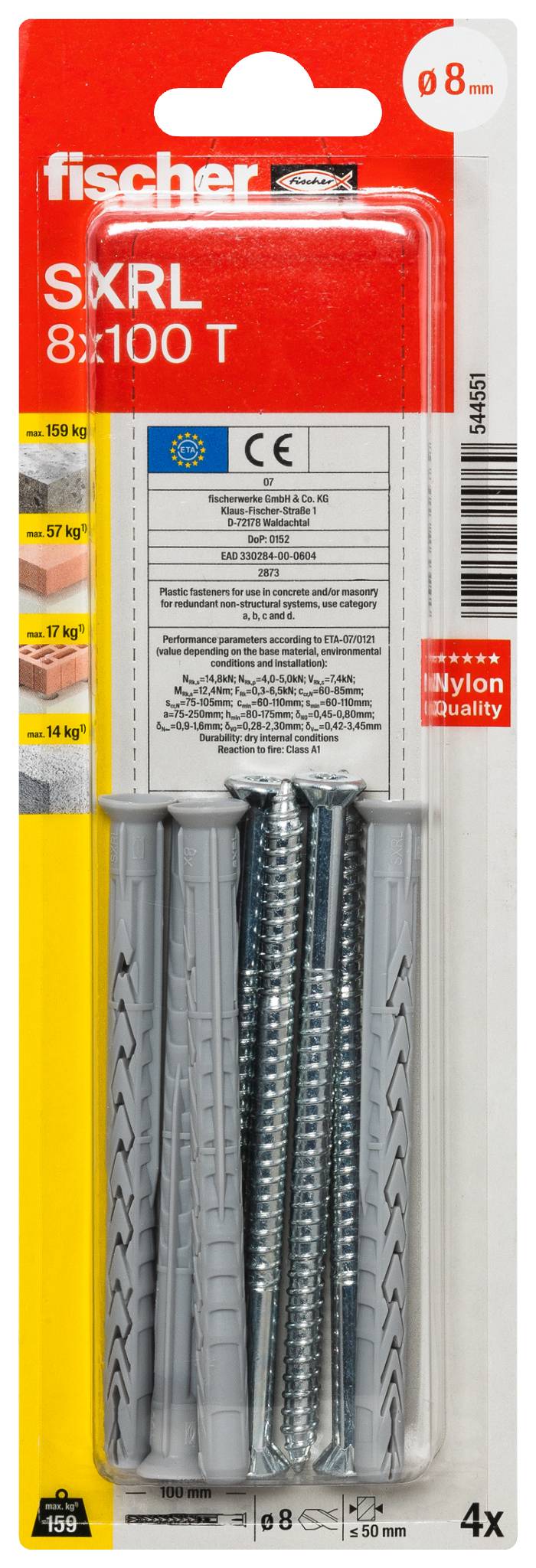 Fischer 544551 SXRL 8 x 100 T K NV Hosszúszárú tipli 100 mm 1 készlet